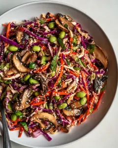 Spicy Sesame Slaw with Mushrooms and Edamame