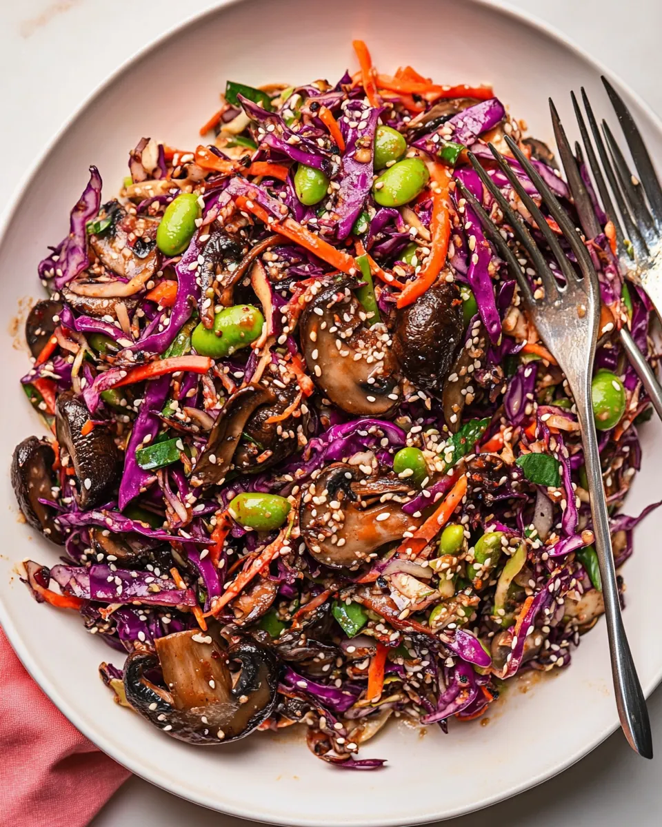 Spicy Sesame Slaw with Mushrooms and Edamame
