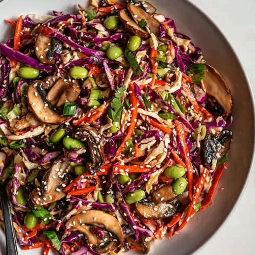 Spicy Sesame Slaw with Mushrooms and Edamame