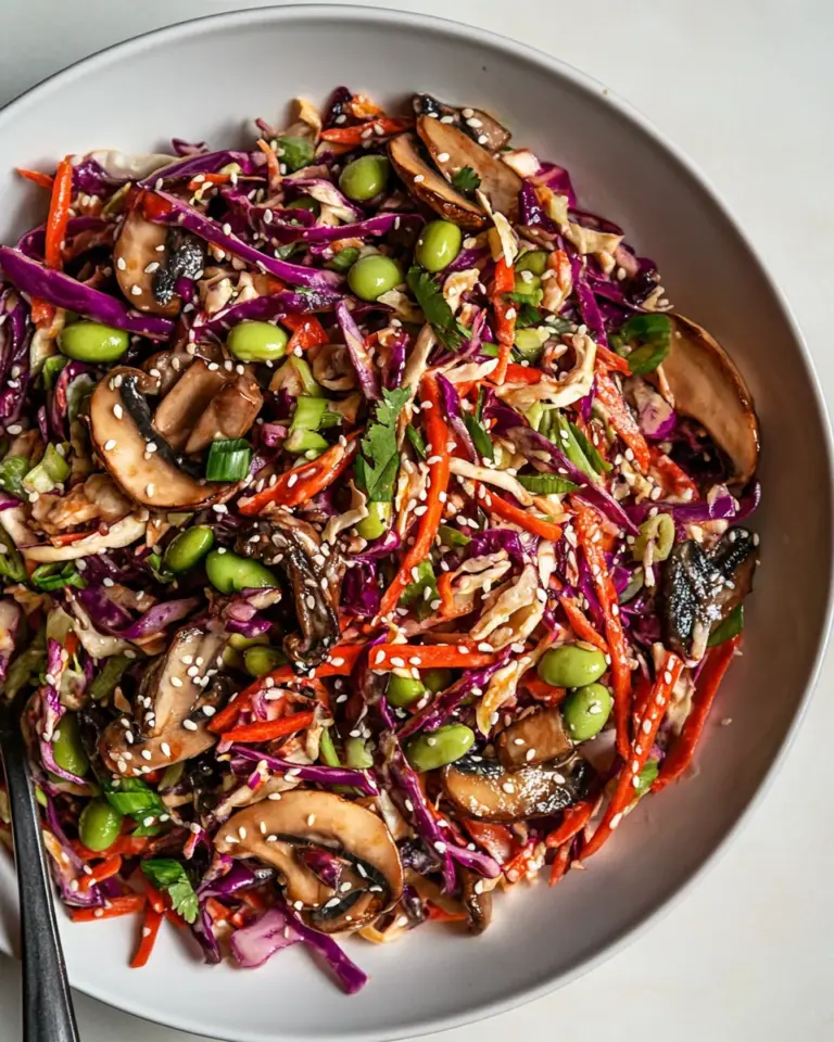 Spicy Sesame Slaw with Mushrooms and Edamame