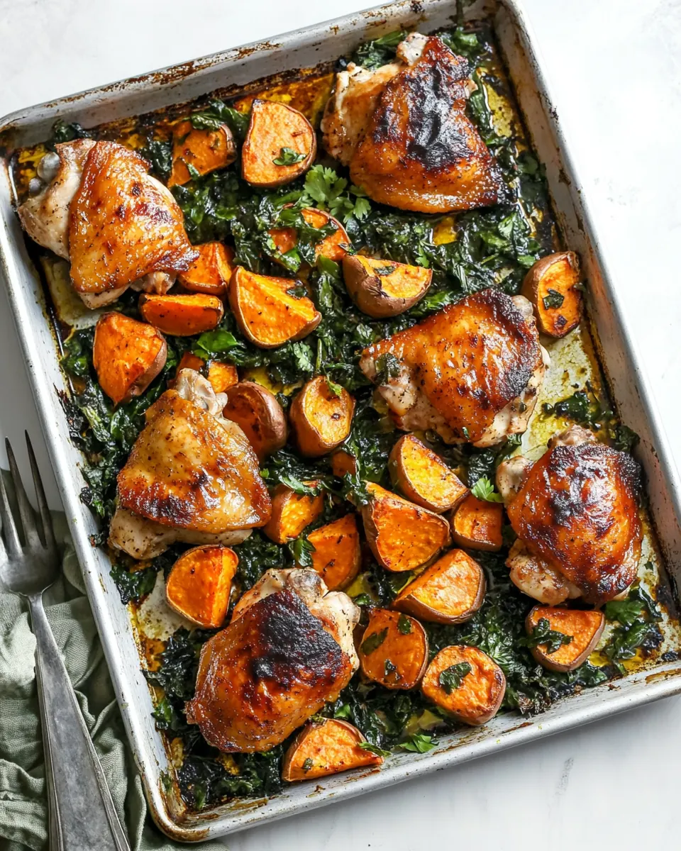 Spicy Sheet Pan Chicken Thighs and Sweet Potatoes