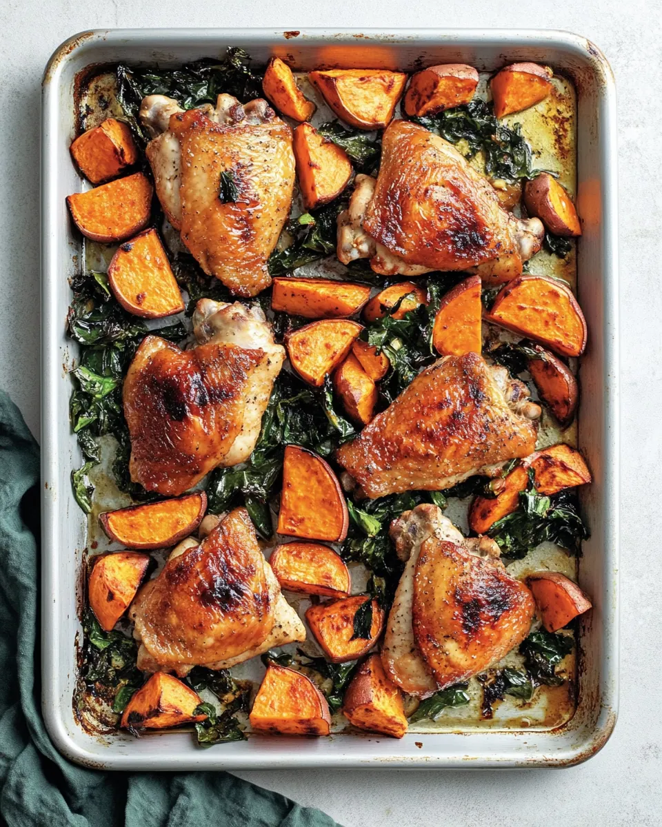 Spicy Sheet Pan Chicken Thighs and Sweet Potatoes