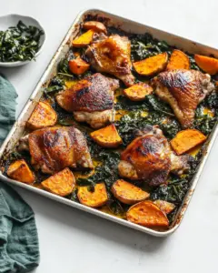 Spicy Sheet Pan Chicken Thighs and Sweet Potatoes