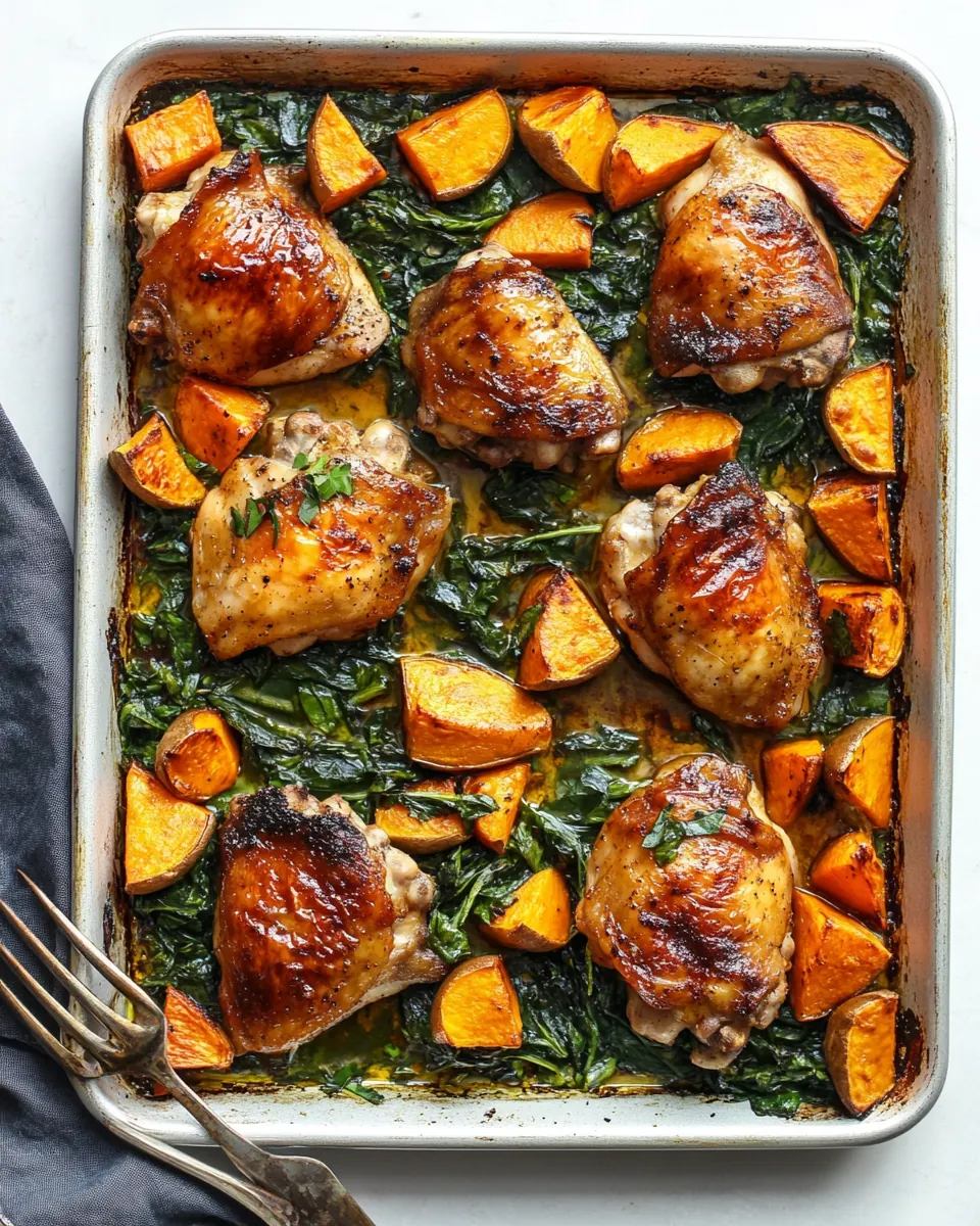 Spicy Sheet Pan Chicken Thighs and Sweet Potatoes
