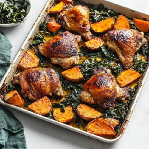 Spicy Sheet Pan Chicken Thighs and Sweet Potatoes