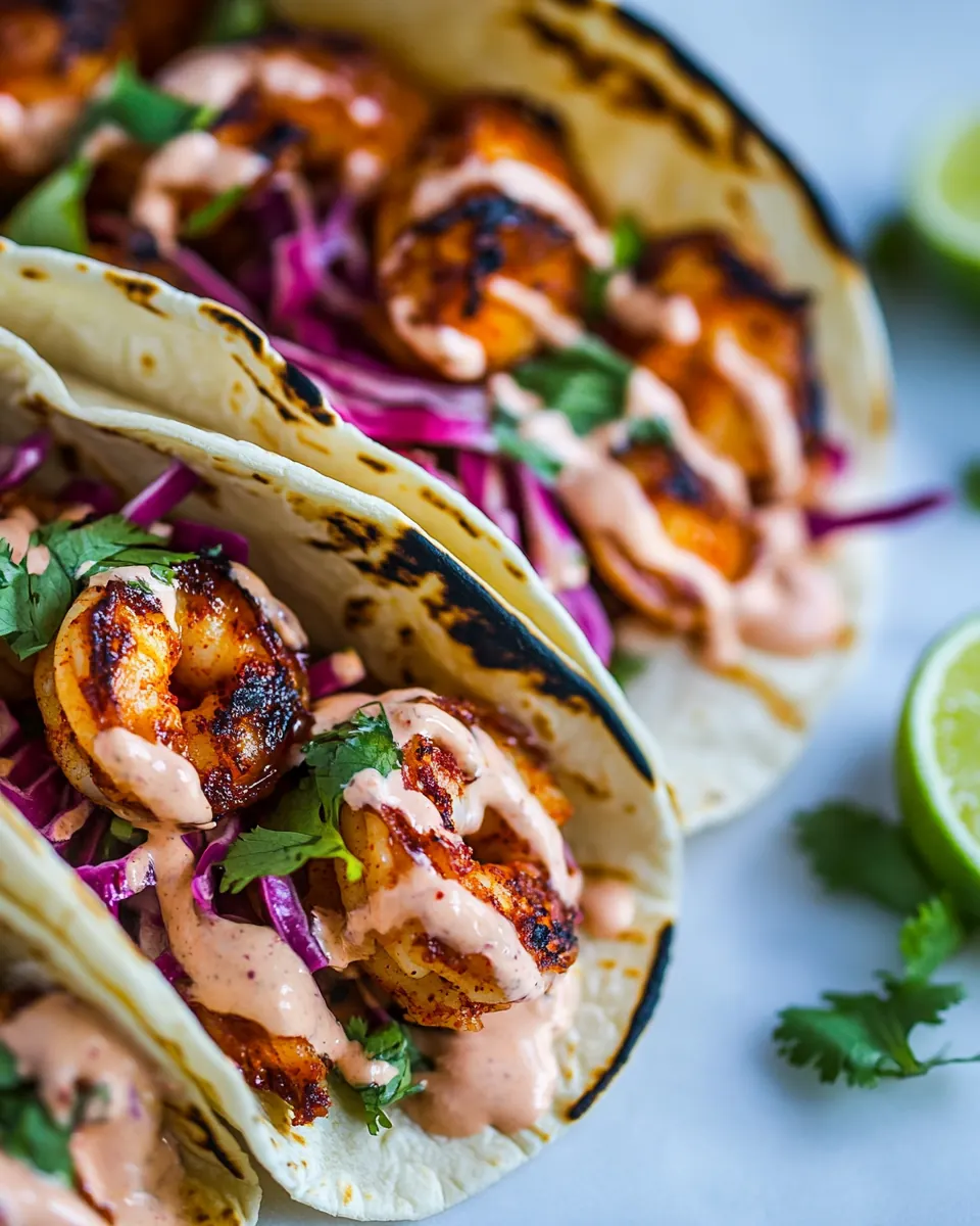 Spicy Shrimp Tacos with Creamy Sriracha Sauce Cilantro Lime Slaw