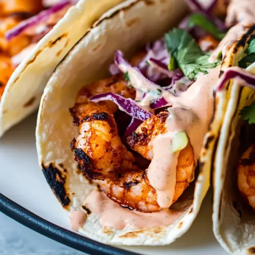 Spicy Shrimp Tacos with Creamy Sriracha Sauce Cilantro Lime Slaw