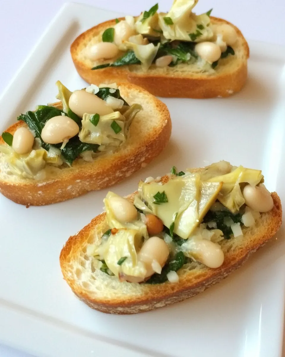 Spinach Artichoke White Bean Crostini