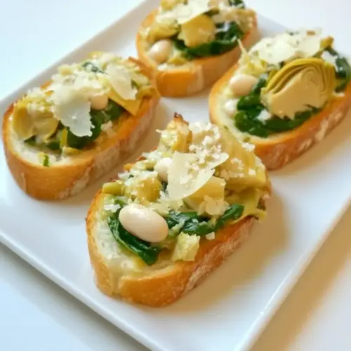 Spinach Artichoke White Bean Crostini