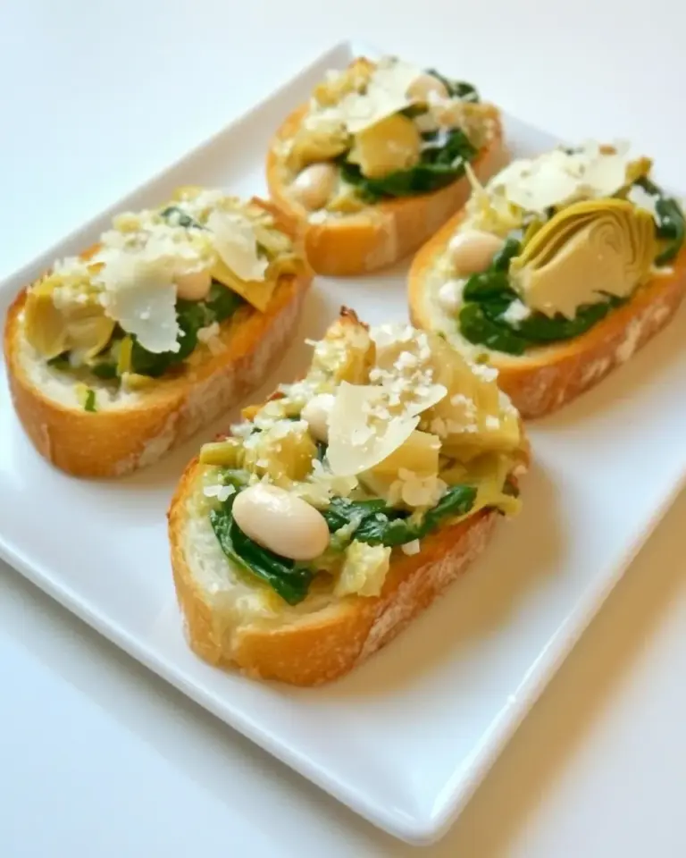 Spinach Artichoke White Bean Crostini