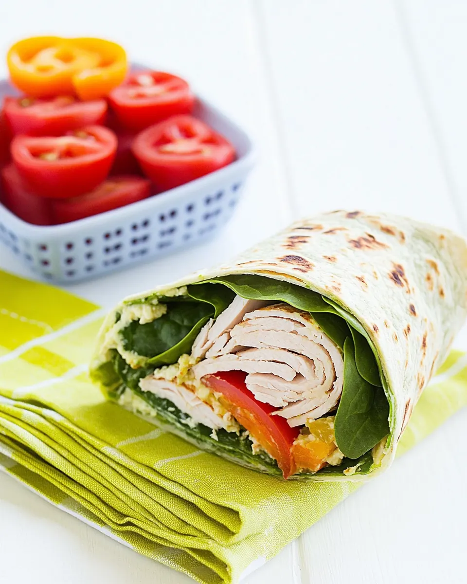 Spinach Lunch Wrap with Turkey and Hummus