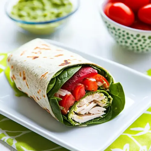 Spinach Lunch Wrap with Turkey and Hummus