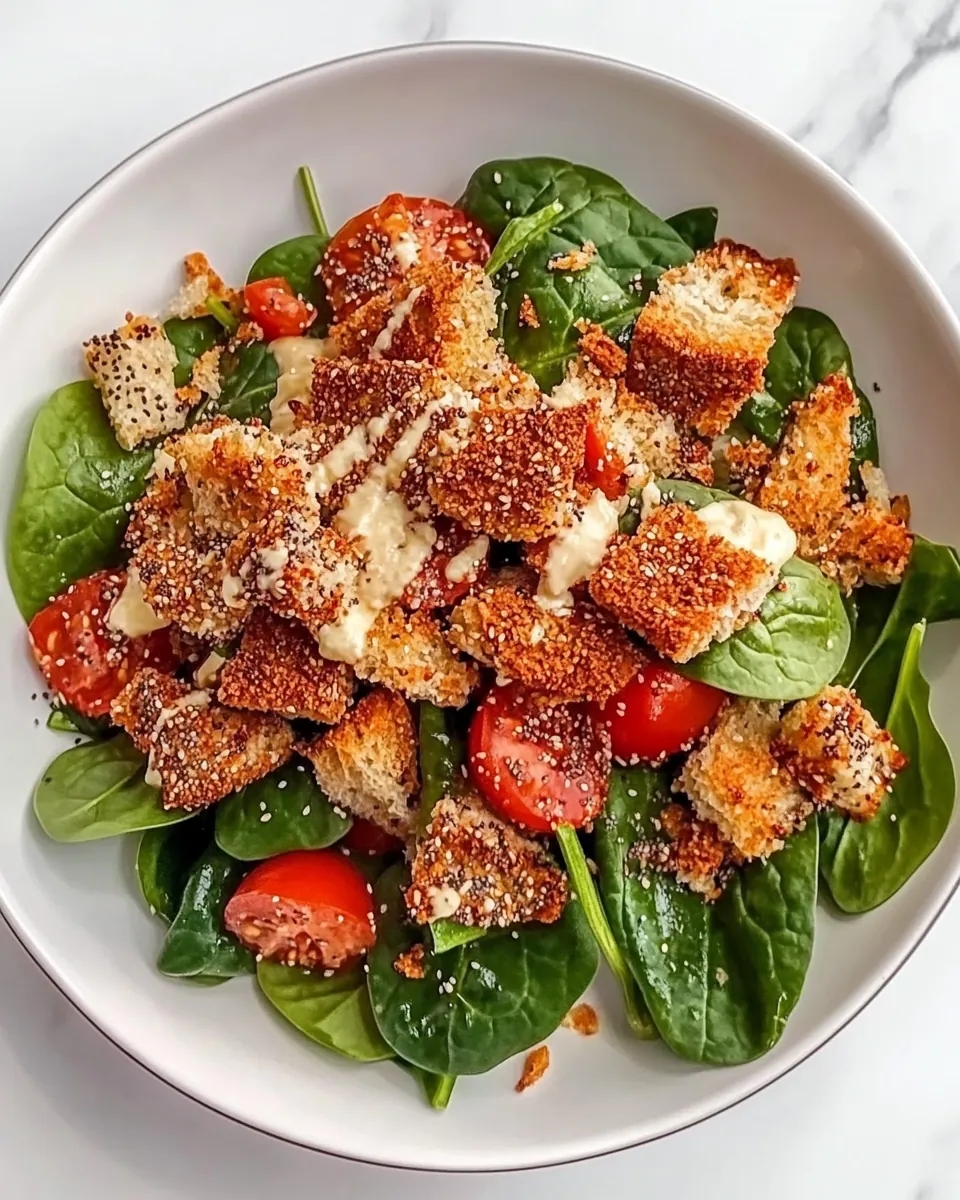 Spinach Salad with Everything Bagel Croutons