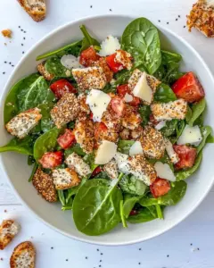 Spinach Salad with Everything Bagel Croutons