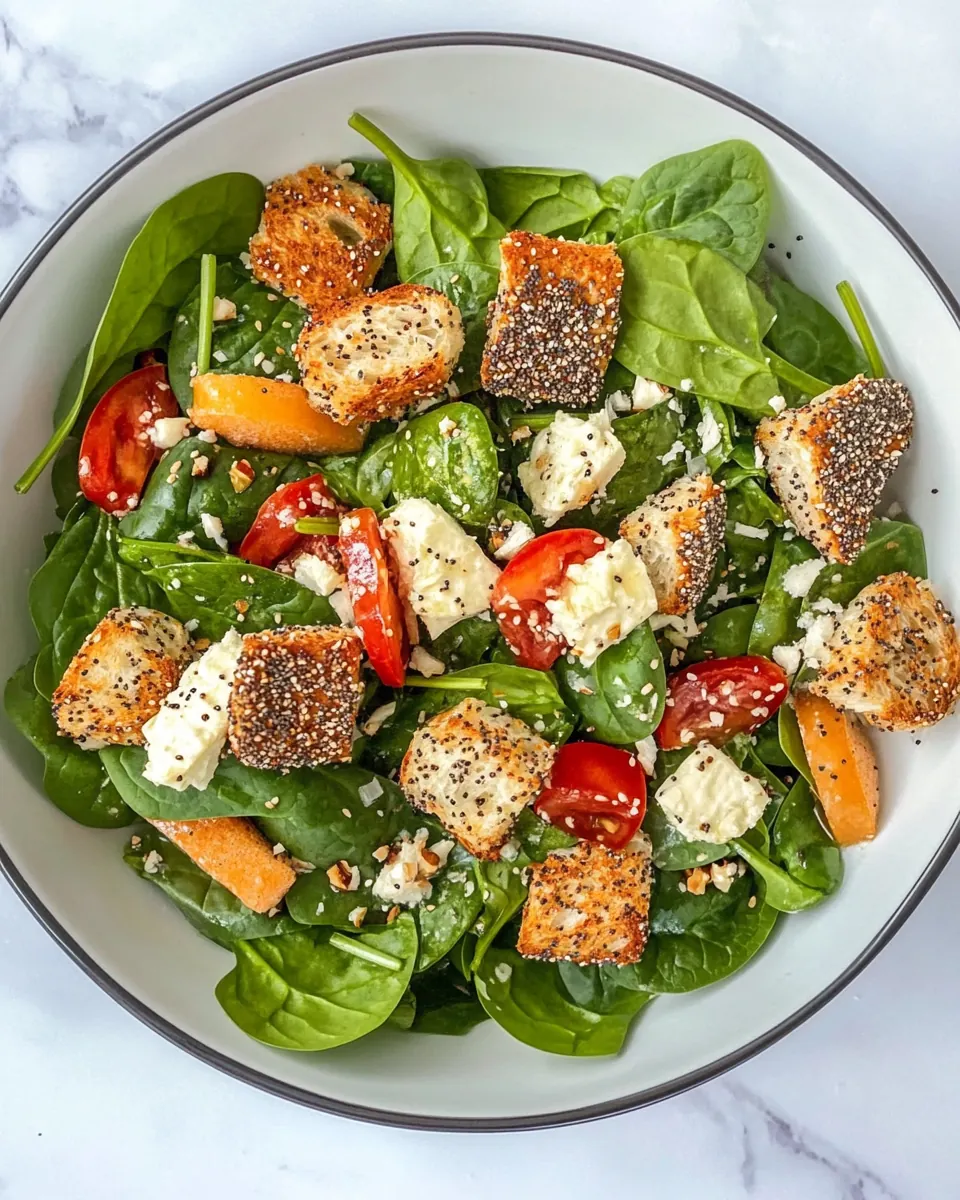 Spinach Salad with Everything Bagel Croutons