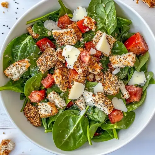 Spinach Salad with Everything Bagel Croutons