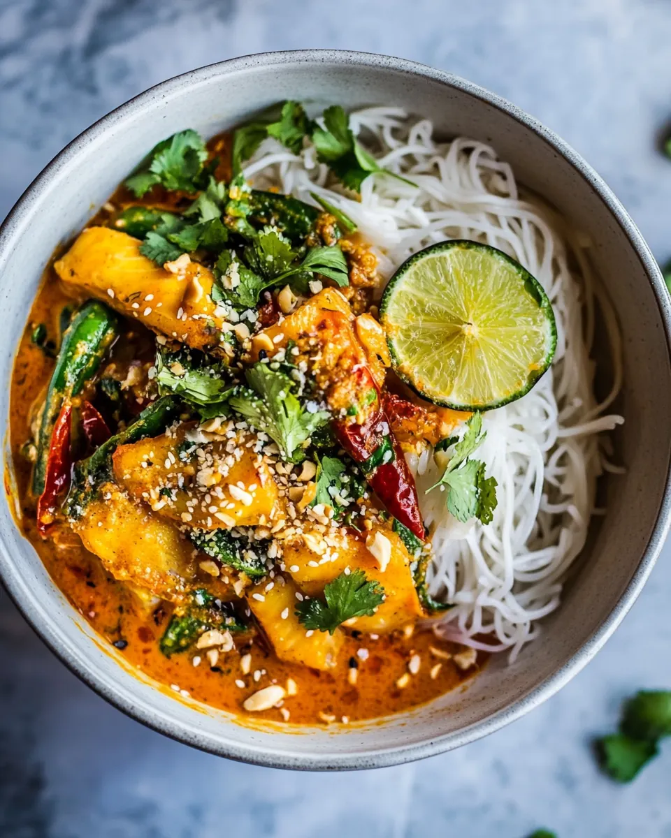 Springtime Thai Red Fish Curry Noodles