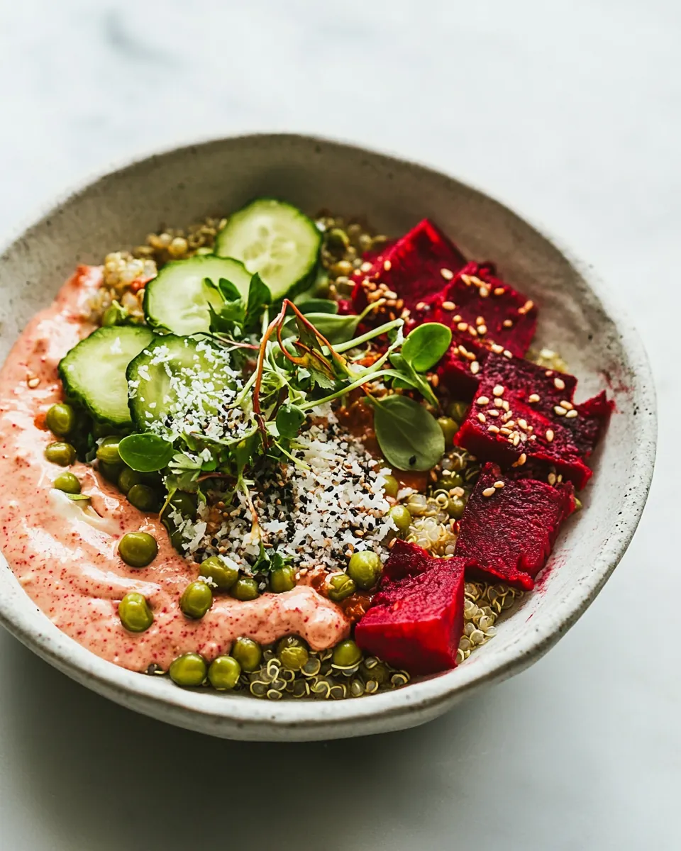 Sprouted Mung Bowl with Coconut Quinoa Beet Tahini