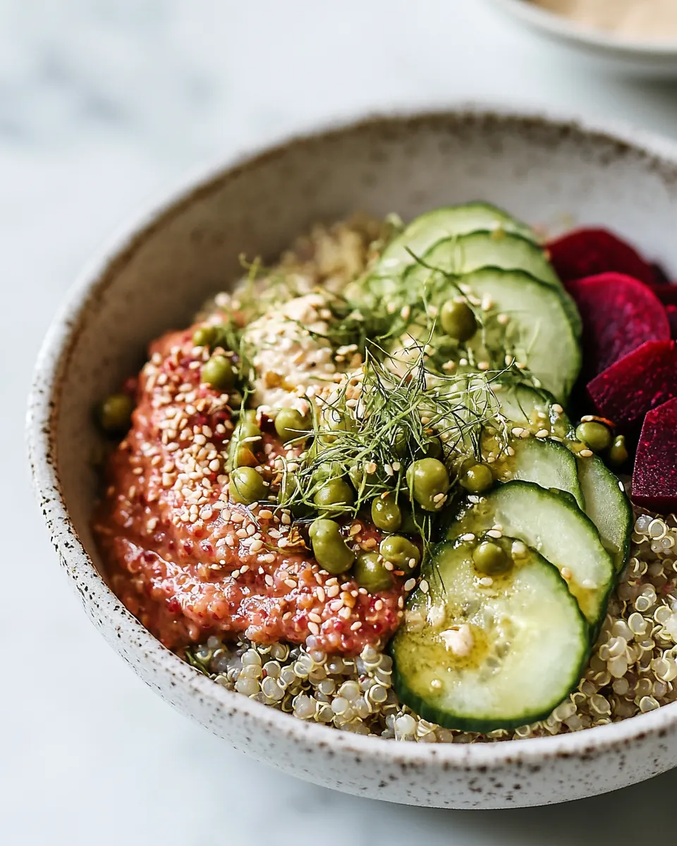 Sprouted Mung Bowl with Coconut Quinoa Beet Tahini