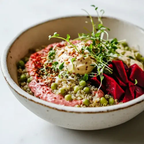 Sprouted Mung Bowl with Coconut Quinoa Beet Tahini