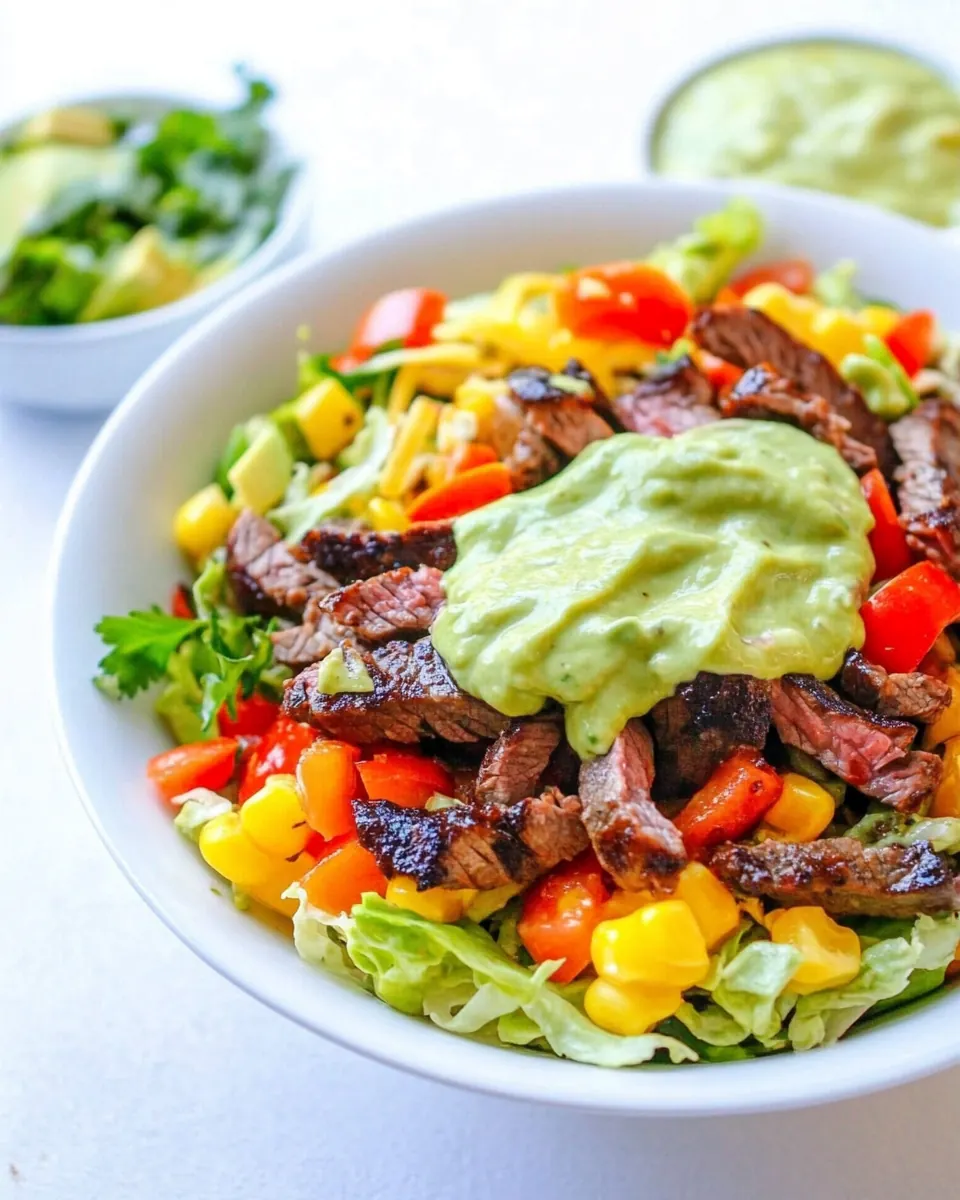 Steak Fajita Salad with Avocado Dressing