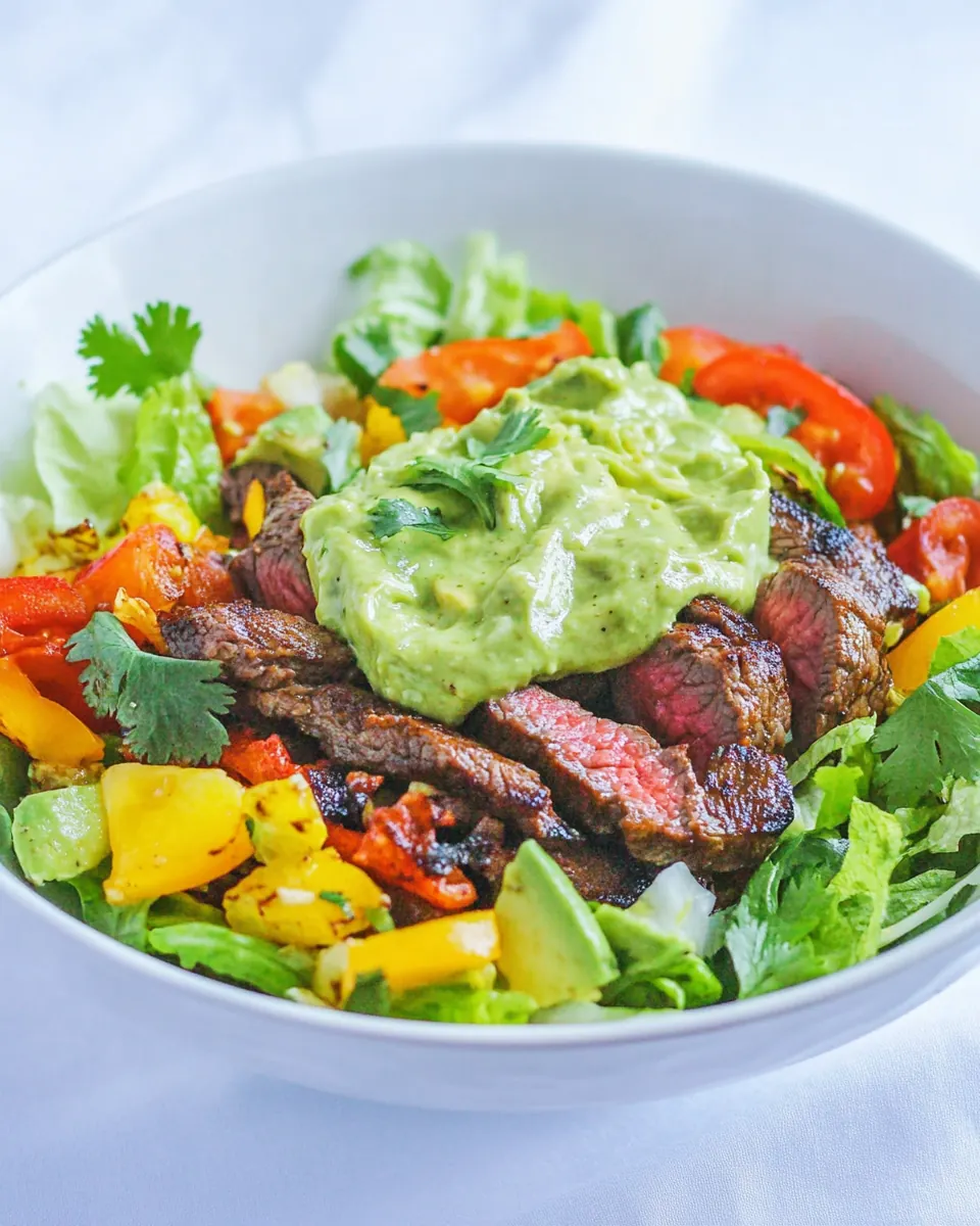 Steak Fajita Salad with Avocado Dressing