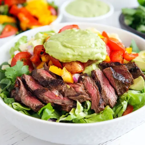 Steak Fajita Salad with Avocado Dressing