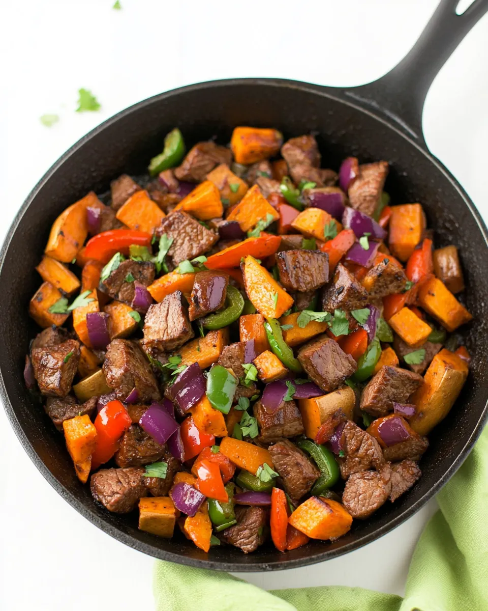 Steak and Sweet Potato Skillet with Peppers