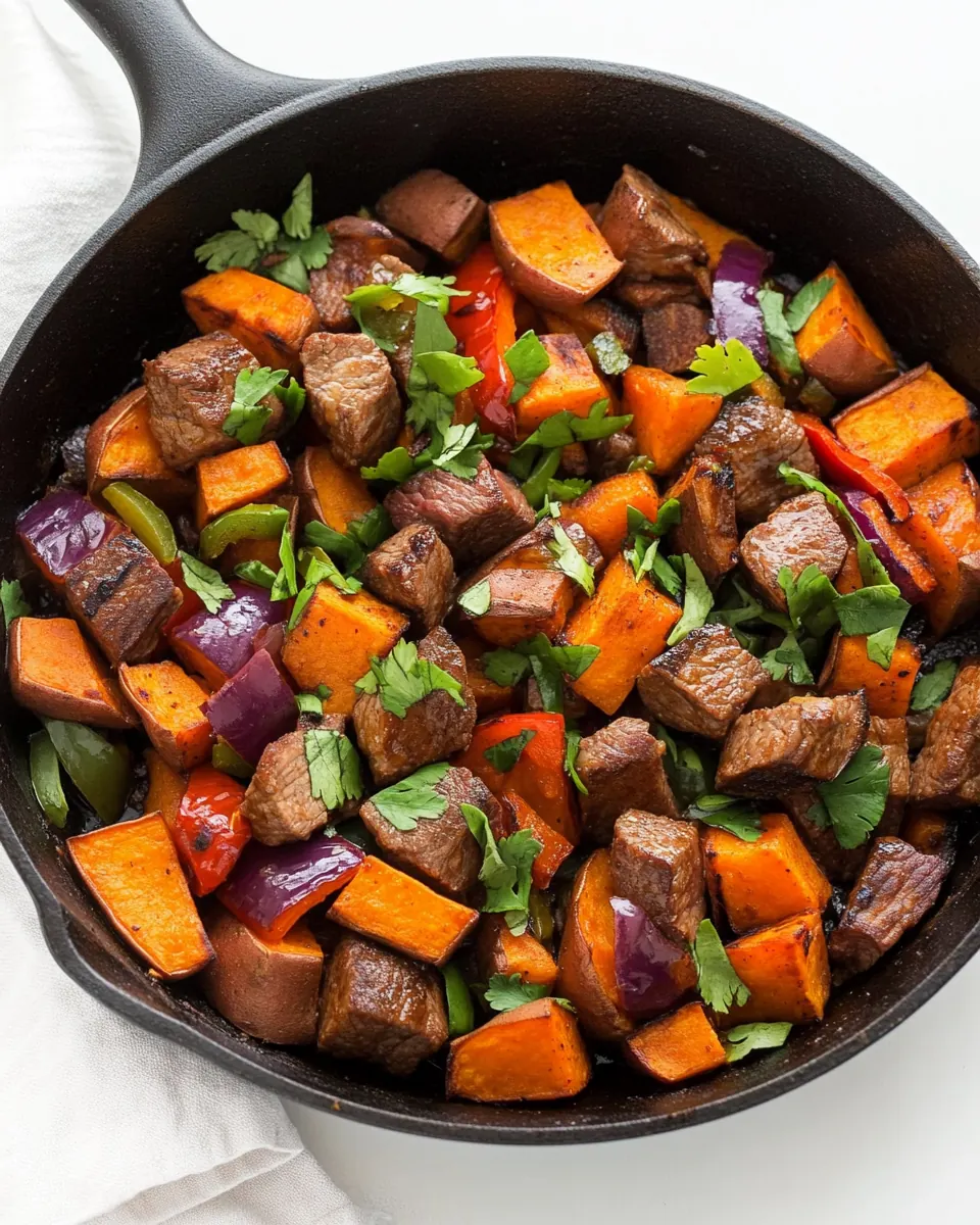 Steak and Sweet Potato Skillet with Peppers