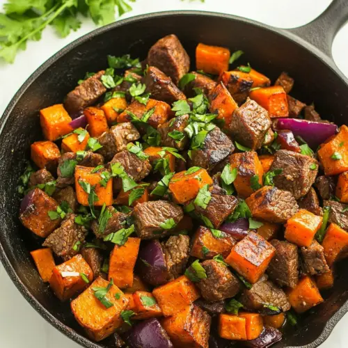 Steak and Sweet Potato Skillet with Peppers