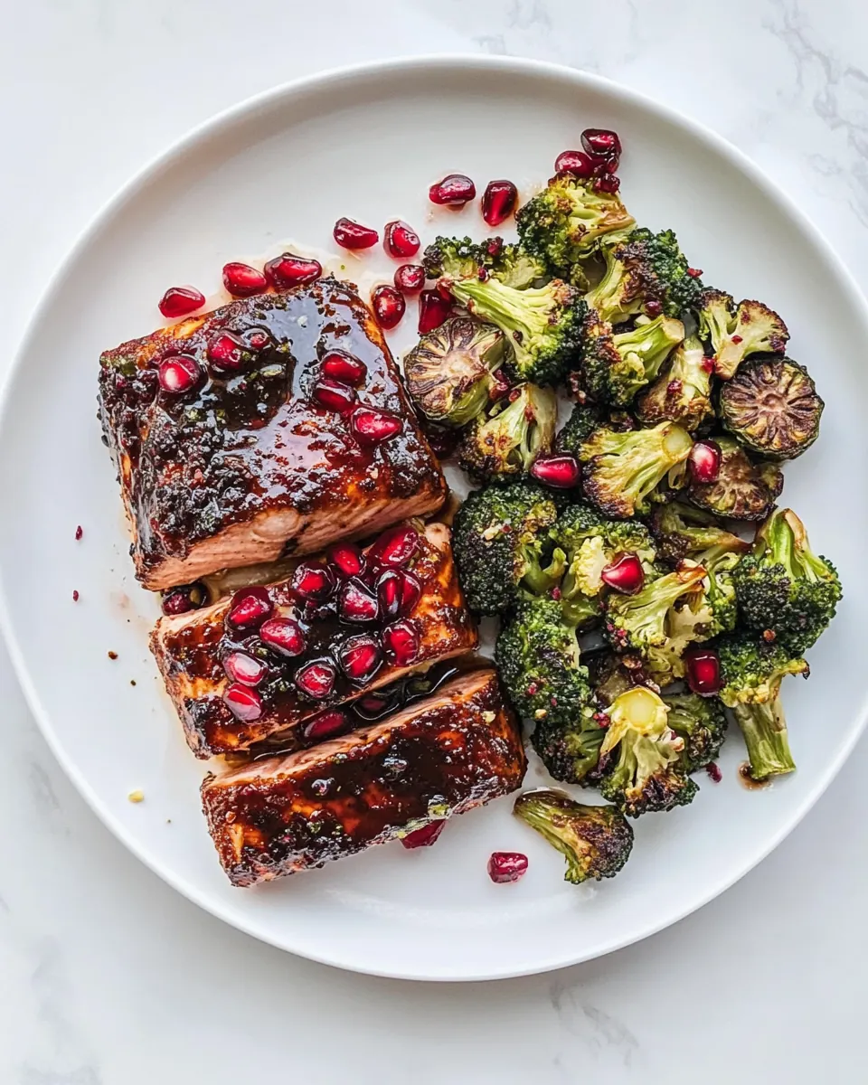 Sticky Pomegranate Salmon with Brussels Broccoli