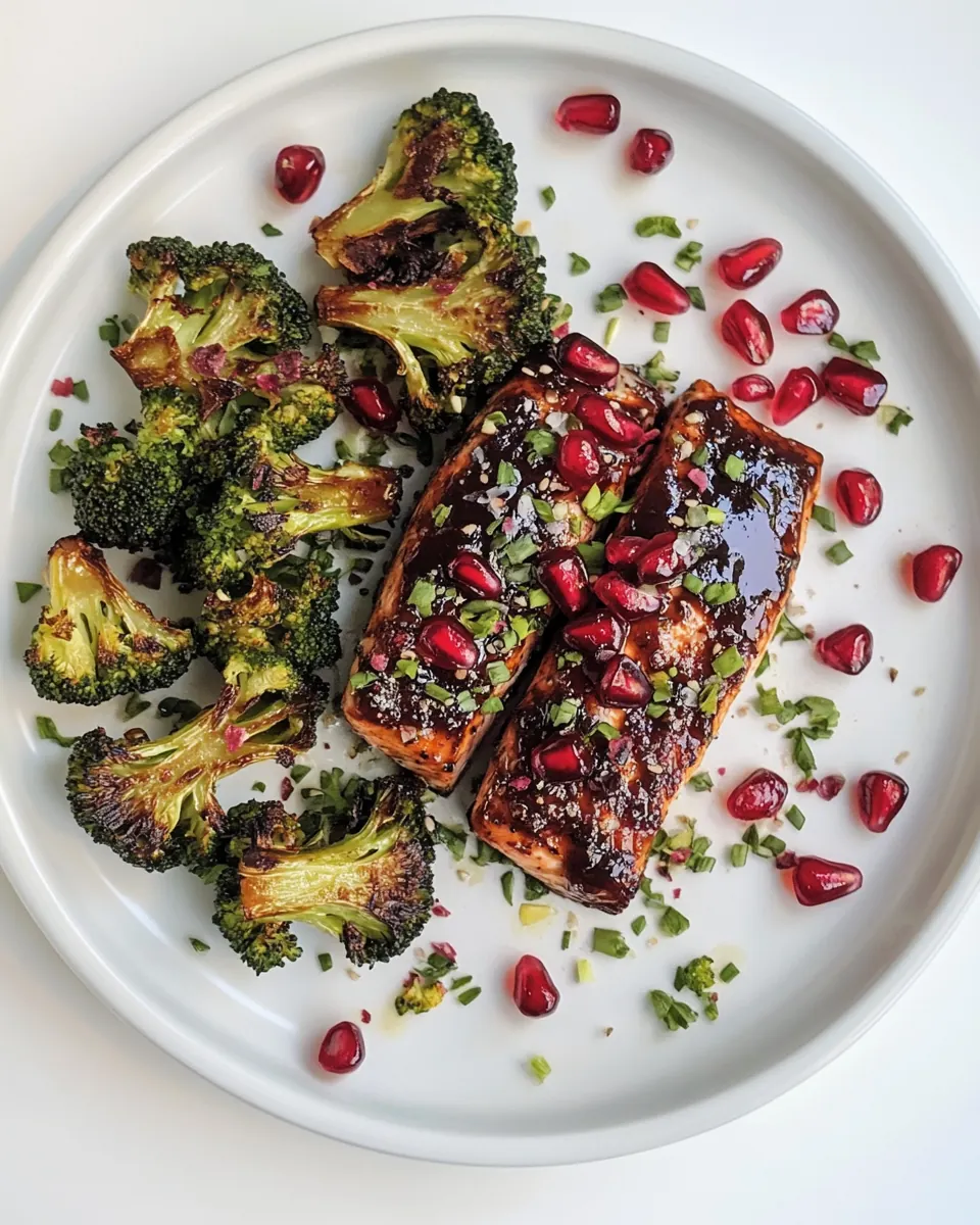 Sticky Pomegranate Salmon with Brussels Broccoli