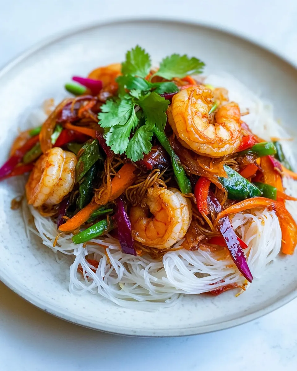 Stir Fry Shrimp Veggies with Rice Noodles