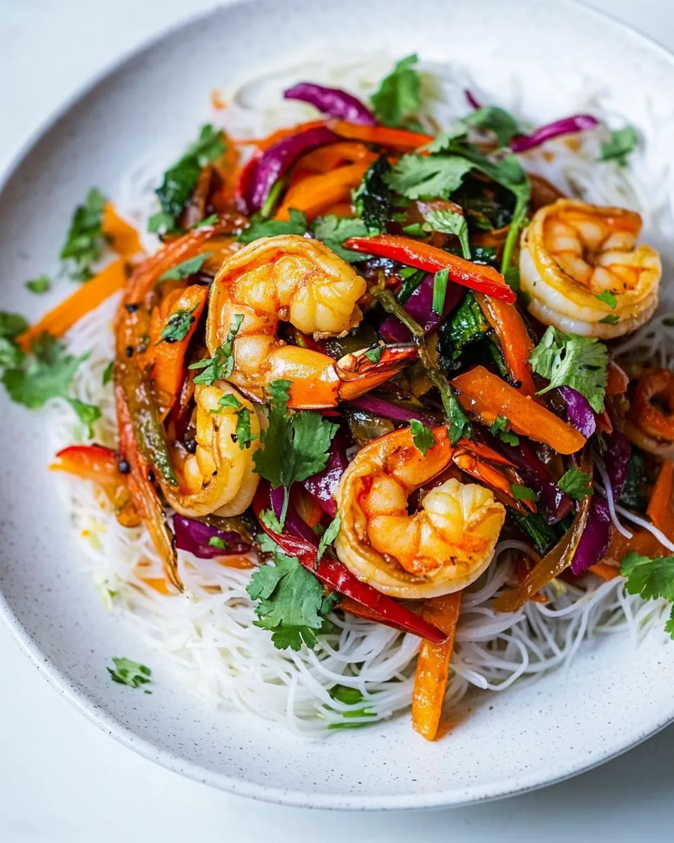 Stir Fry Shrimp Veggies with Rice Noodles