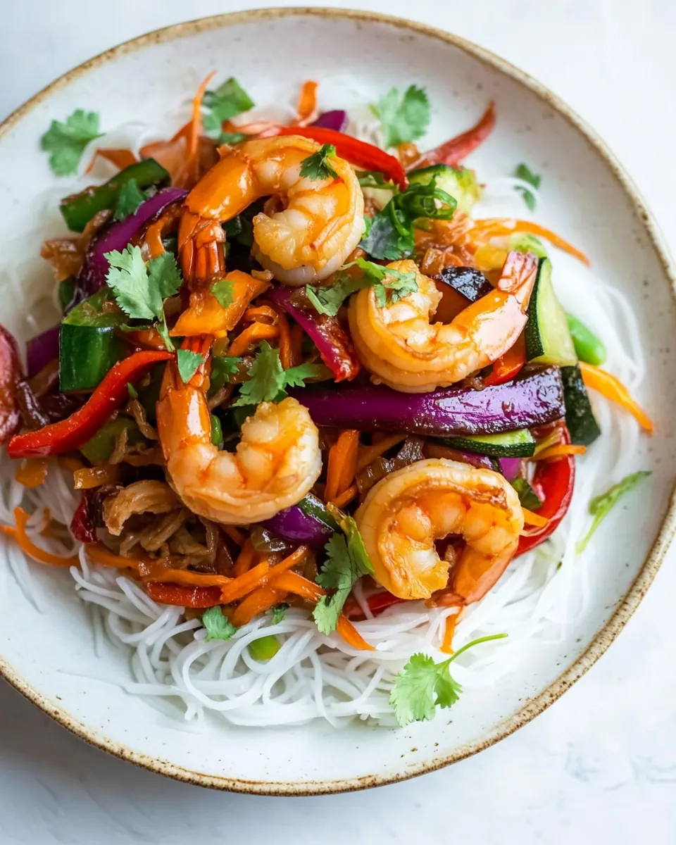 Stir Fry Shrimp Veggies with Rice Noodles