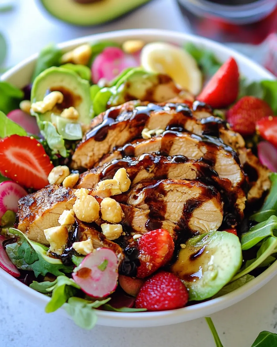 Strawberry Avocado Salad with Balsamic Chicken