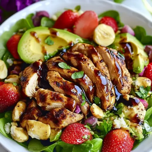 Strawberry Avocado Salad with Balsamic Chicken