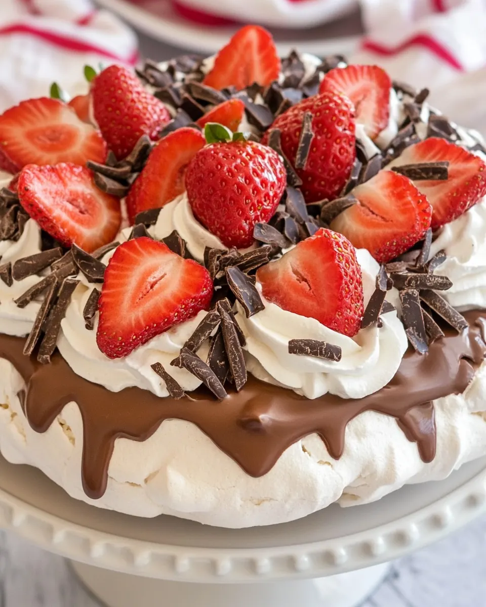 Strawberry Topped Chocolate Pavlova