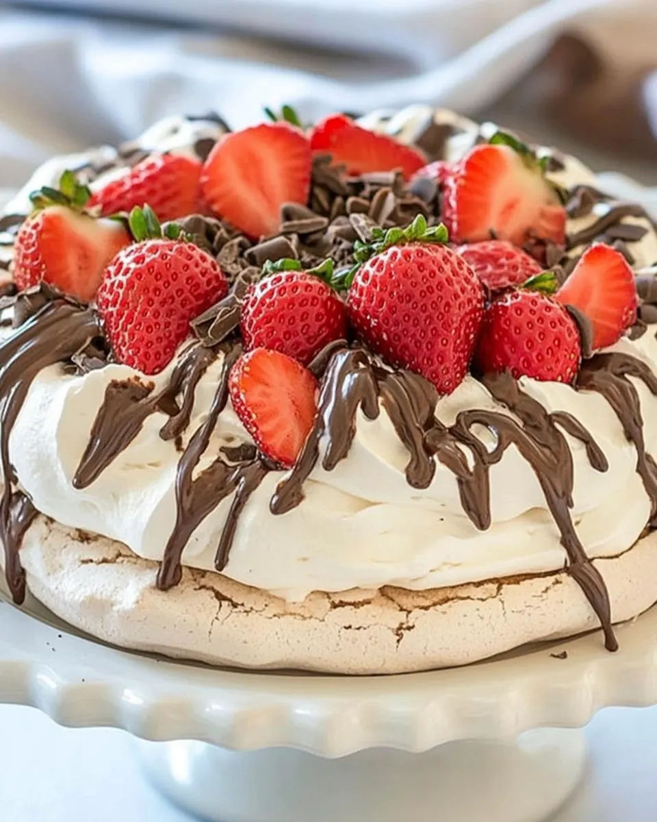 Strawberry Topped Chocolate Pavlova