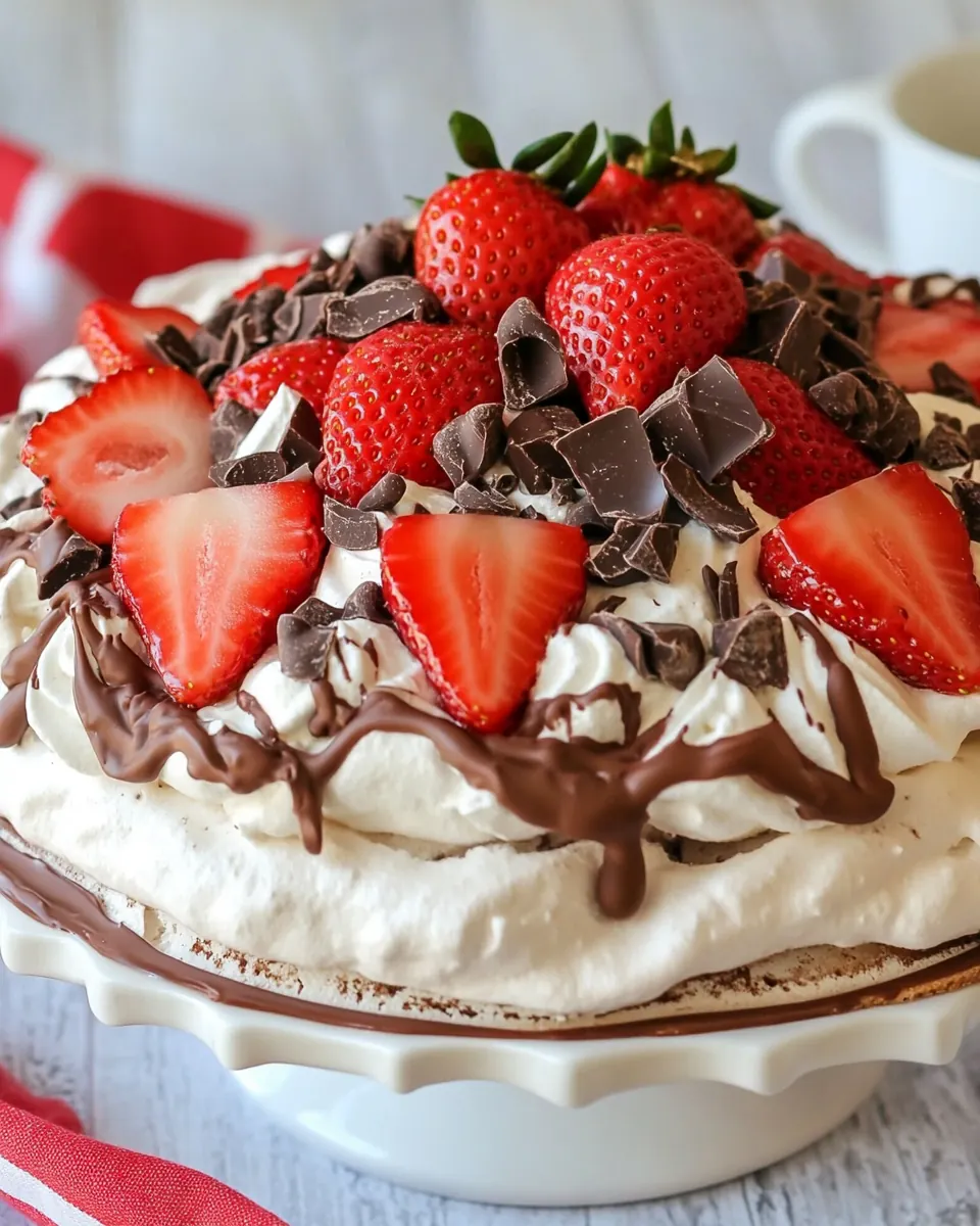 Strawberry Topped Chocolate Pavlova