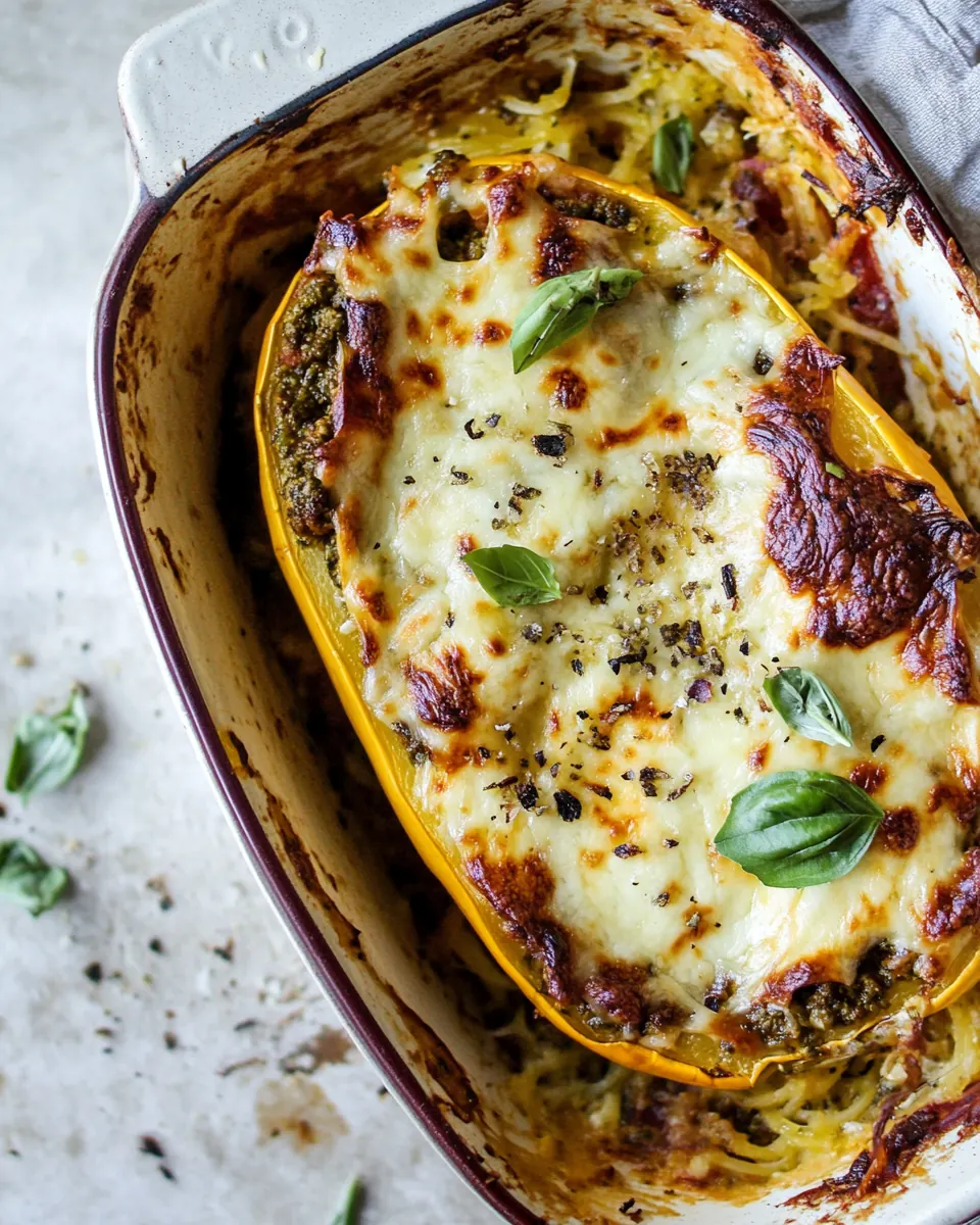 Stuffed Spaghetti Squash 4 Cheese Pesto Lasagna
