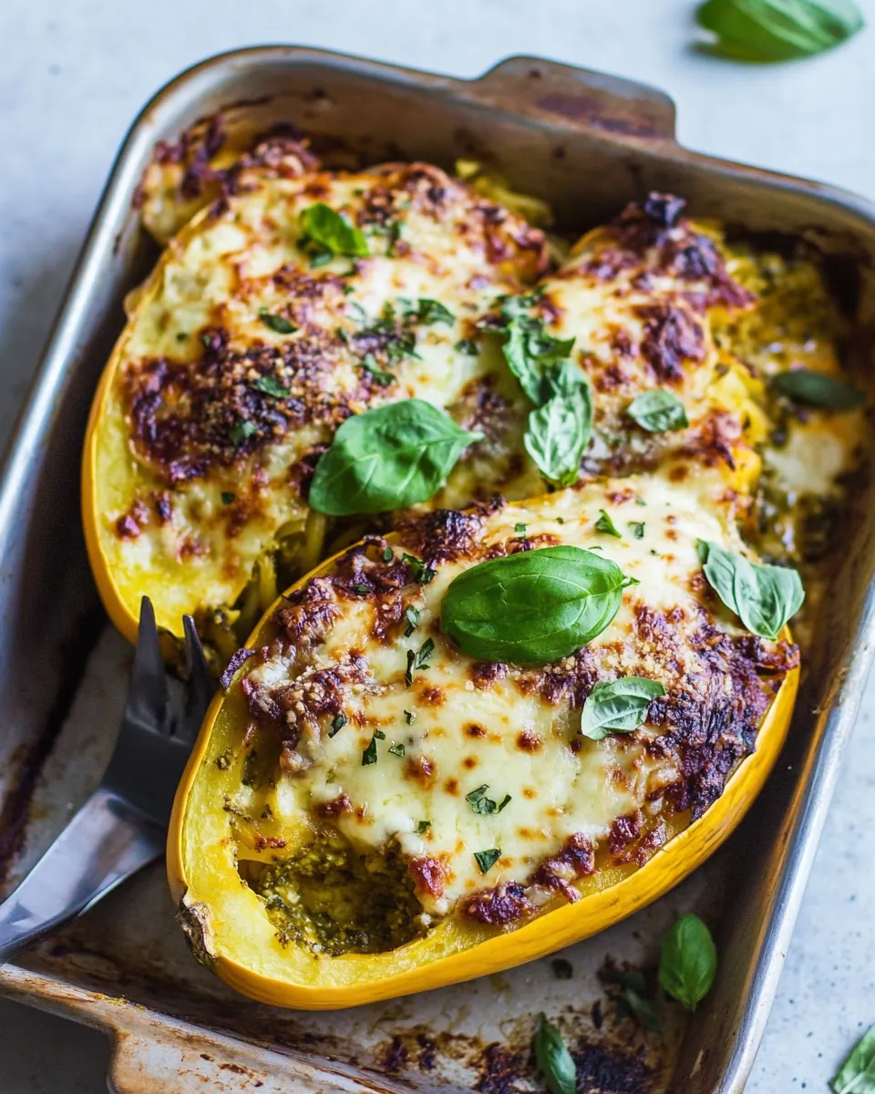 Stuffed Spaghetti Squash 4 Cheese Pesto Lasagna