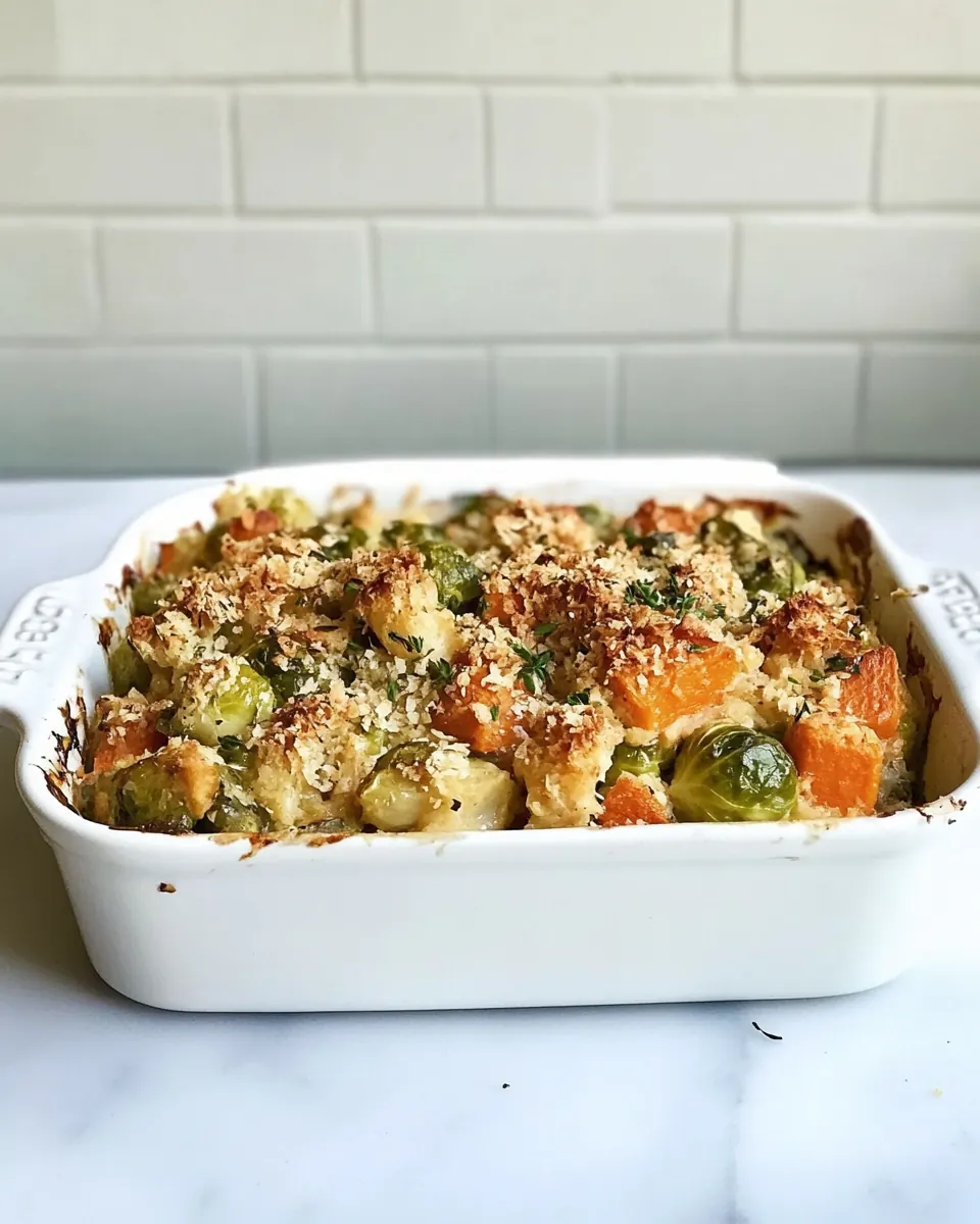 Sweet Potato Brussels Sprouts Gratin