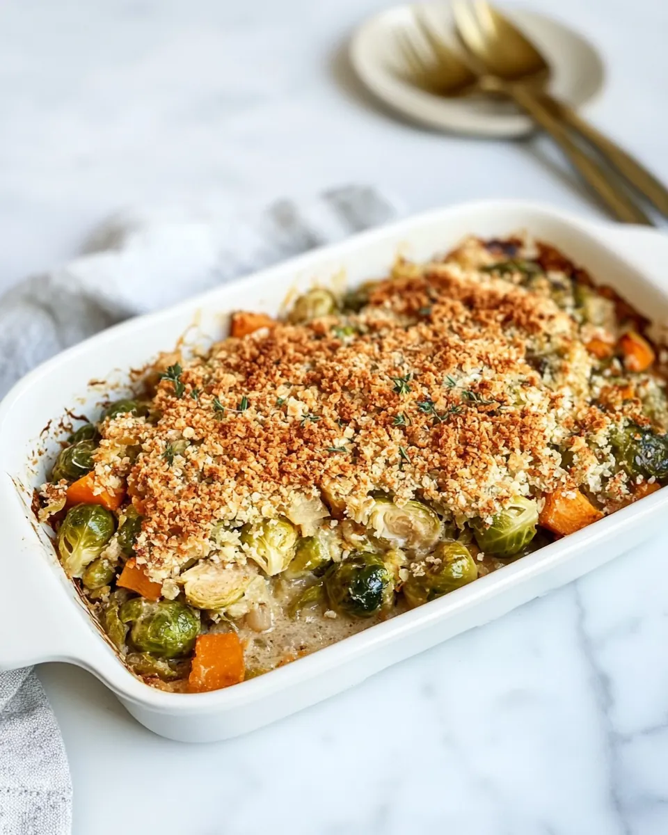 Sweet Potato Brussels Sprouts Gratin
