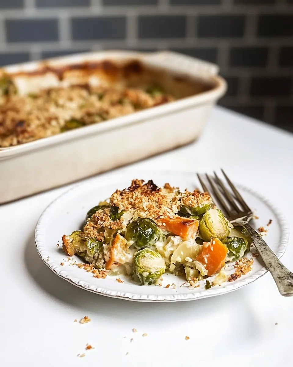 Sweet Potato Brussels Sprouts Gratin