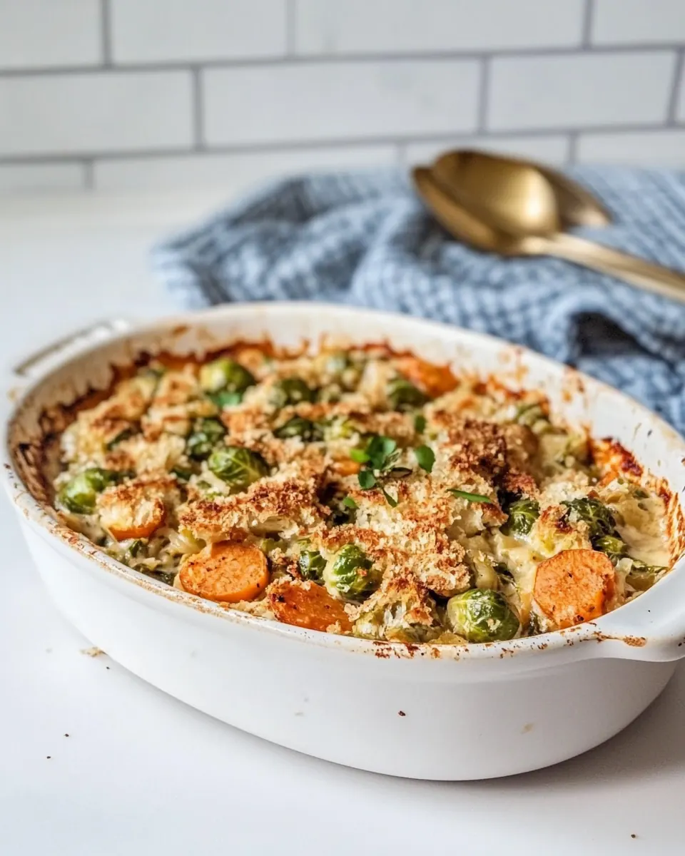 Sweet Potato Brussels Sprouts Gratin