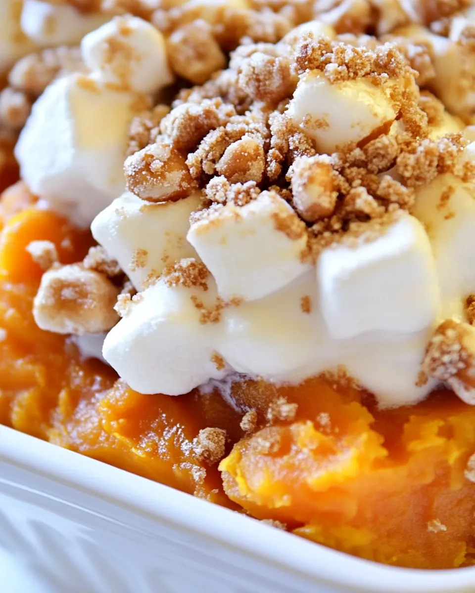 Sweet Potato Casserole with Praline Marshmallow Topping