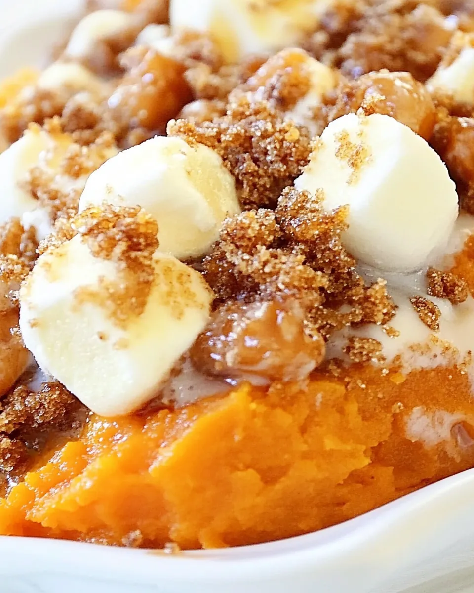 Sweet Potato Casserole with Praline Marshmallow Topping