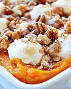 Sweet Potato Casserole with Praline Marshmallow Topping