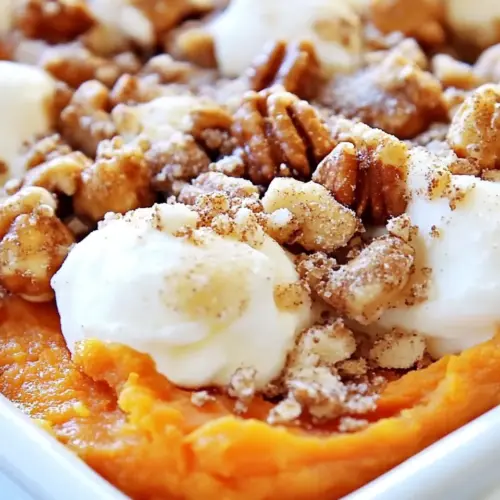 Sweet Potato Casserole with Praline Marshmallow Topping